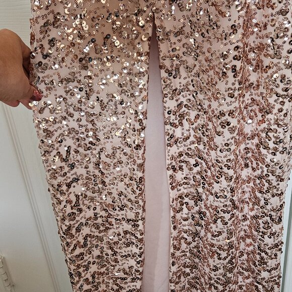 Adrianna Papell Rose Gold Sequin Column Gown Dress 8 Bridesmaid with alterations - Picture 4 of 8